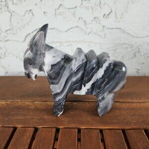 Hand-Carved Zebra Marble-Style Donkey — Stone Burro Sculpture 5"H x 5.24"L, 662g